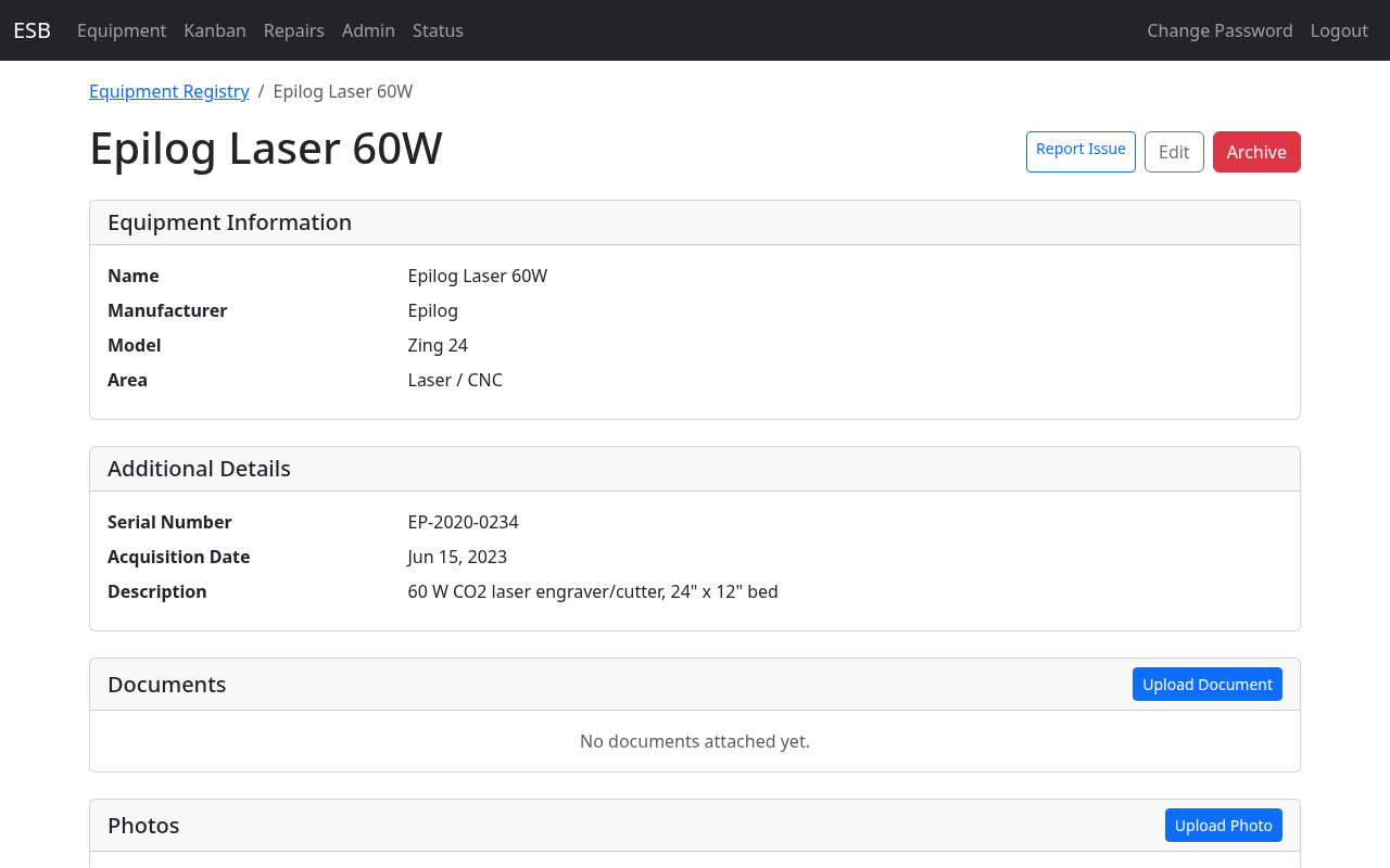 Equipment Detail Page