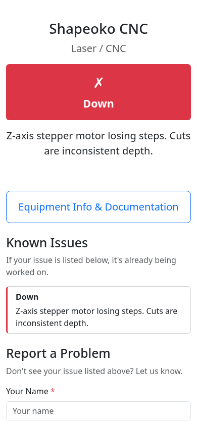 QR Code Equipment Page